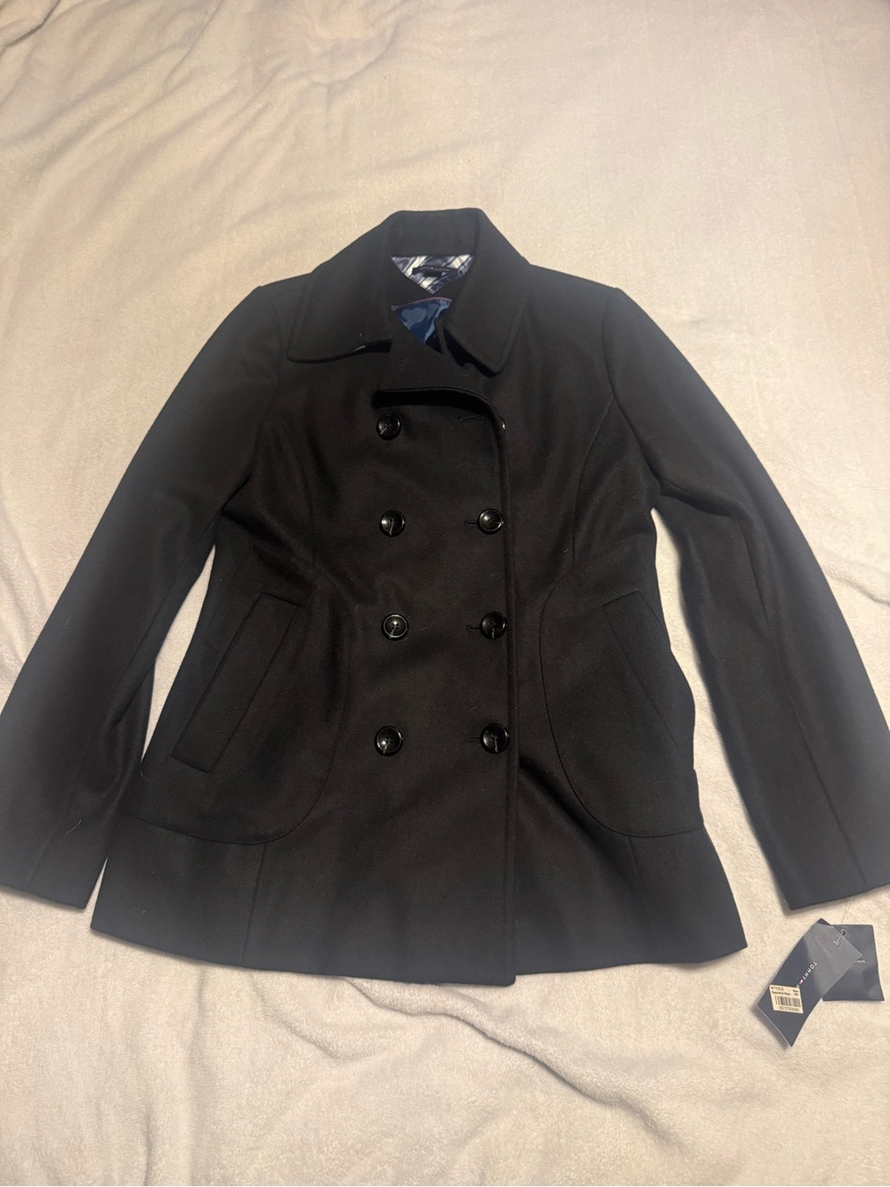 Tommy Hilfiger Black Double-Breasted Peacoat